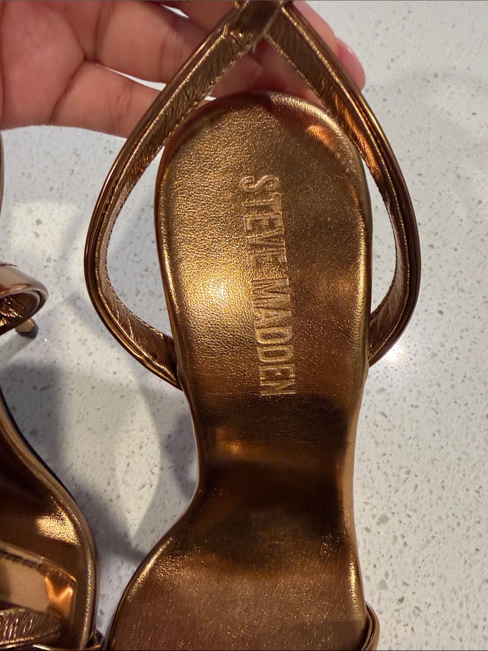 Steve Madden Metallic Bronze Ankle-Strap Heels - Picture 2 of 5